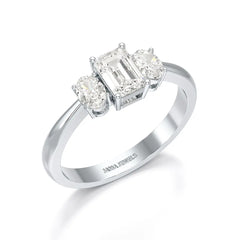 1.3 CT Three Stone Emerald Oval Cut Lab Diamond Ring