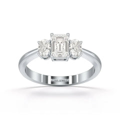 1.3 CT Three Stone Emerald Oval Cut Lab Diamond Ring