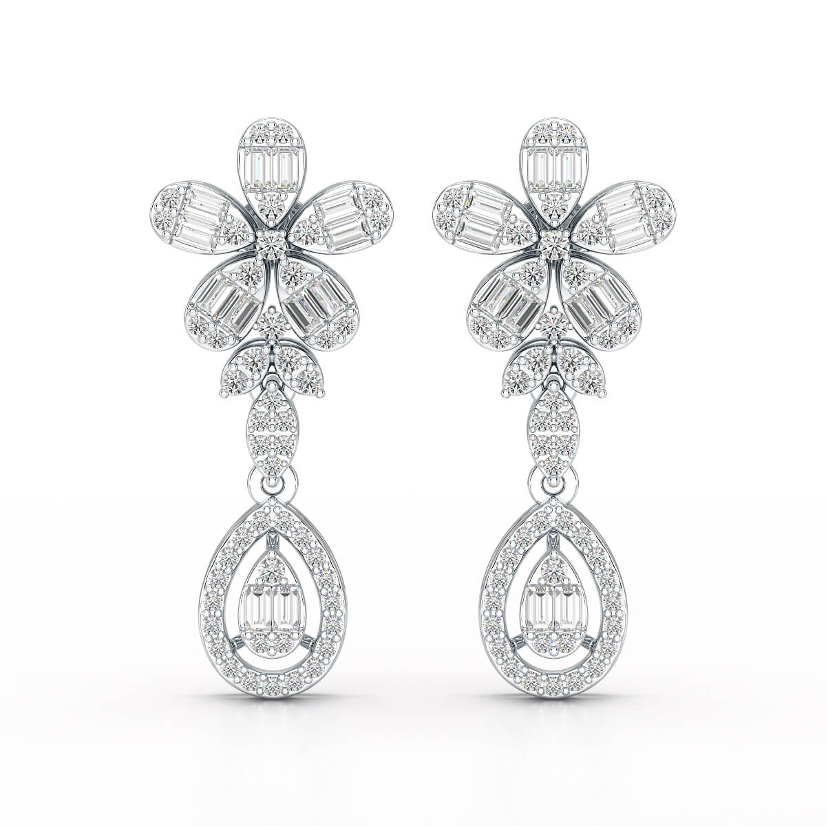 1.4 CT Baguette Cut Lab Diamond Dangle Drop Earring