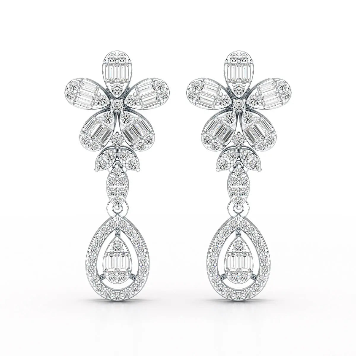 1.4 CT Baguette Cut Lab Diamond Dangle Drop Earring