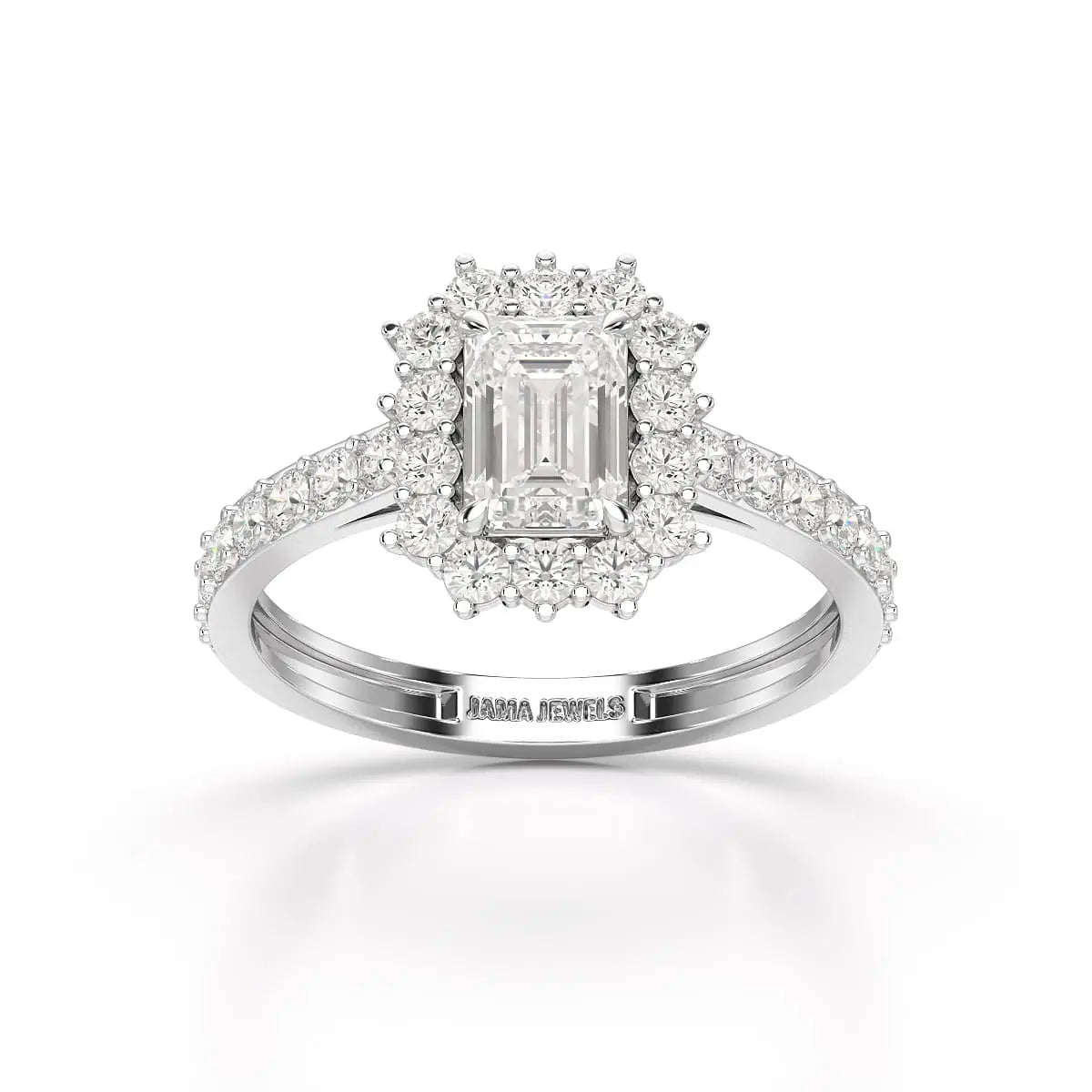 1.5 CT Lab Diamond Emerald Cut Halo Ring Jama Jewels