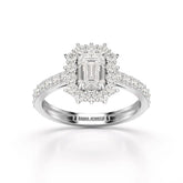 1.5 CT Lab Diamond Emerald Cut Halo Ring Jama Jewels
