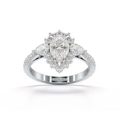 1.7 CT Pear Cut Lab Diamond Engagement Ring