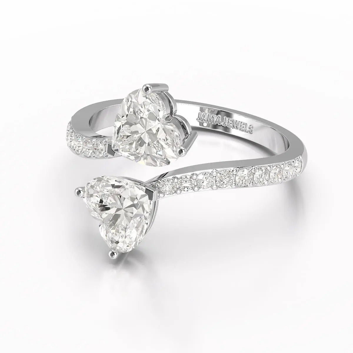 2.1 CT Double Heart Shaped Lab Diamond Ring Jama Jewels
