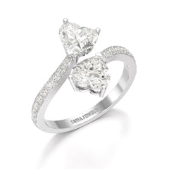 2.1 CT Double Heart Shaped Lab Diamond Ring Jama Jewels