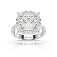 3.65 CT Lab Diamond Halo Round Cut Flower Ring Jama Jewels