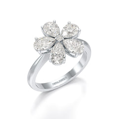 2.4 CT Pear Cut Lab Diamond Flower Shape Ring