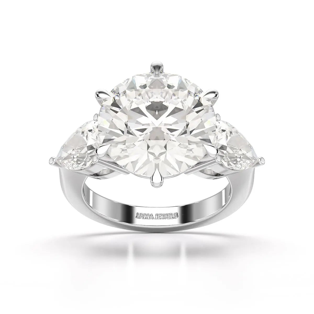 9.13 CT Lab Diamond Round and Pear Cut Three Stone Ring