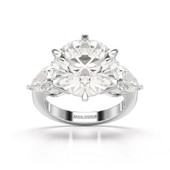 9.13 CT Lab Diamond Round and Pear Cut Three Stone Ring