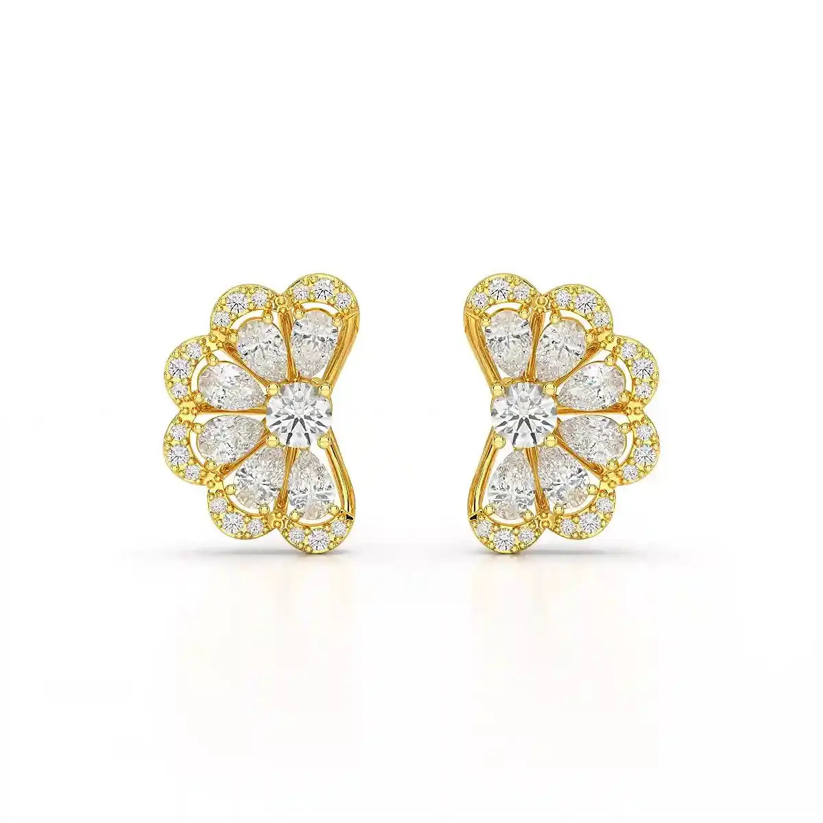 1.05 CT Flower Shape Stud Earring with Pear & Round cut Lab Diamonds Jama Jewels