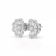 0.95 CT Flower Shape Stud Earring with Pear & Round cut Lab Diamonds