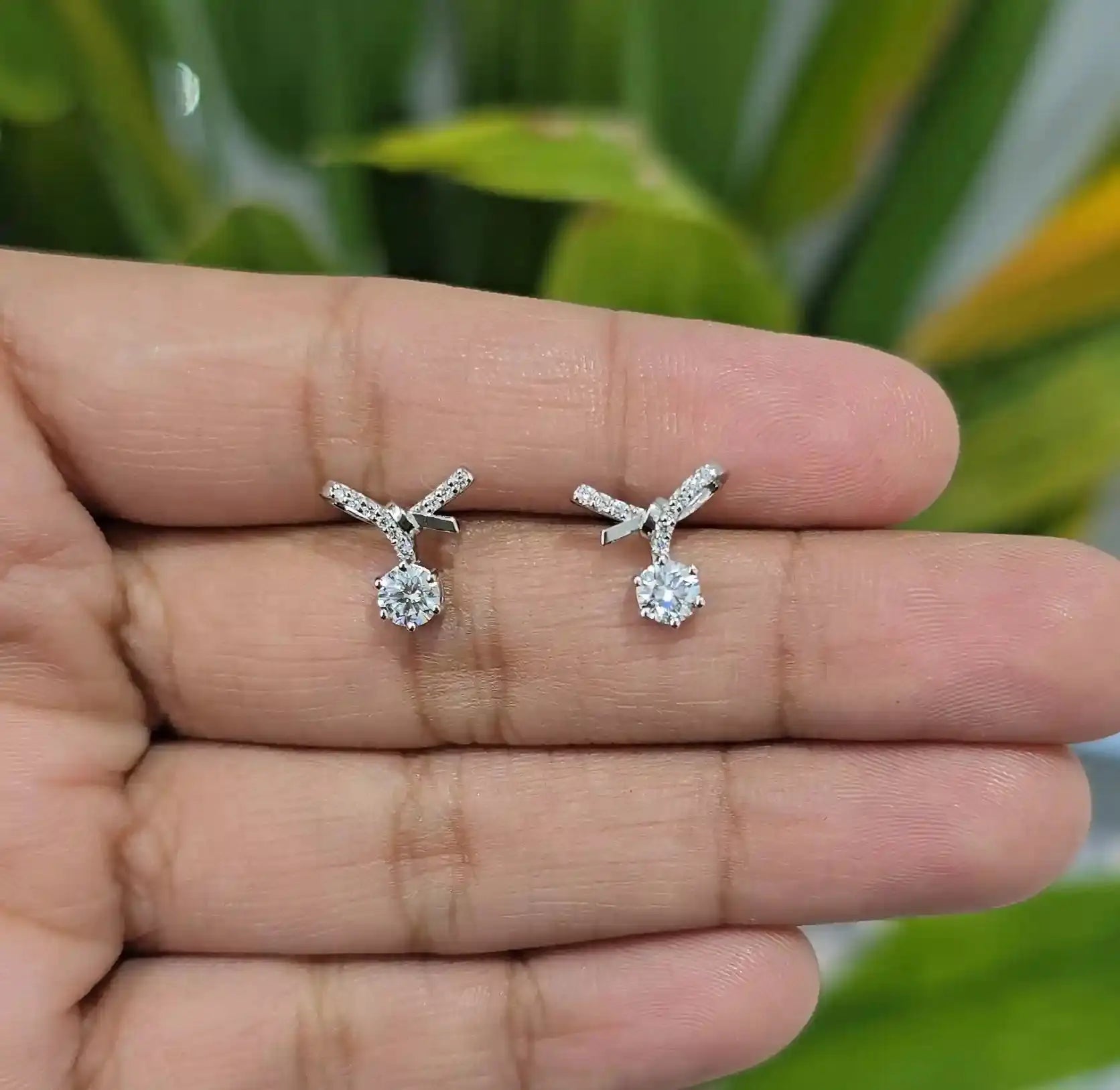 0.60 CT Lab Diamond Ribbon Earring with Round Diamonds (Ready for Delivery) Jama Jewels