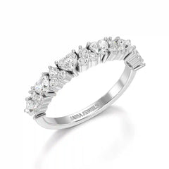 0.8 CT Half Eternity Ring with Round and Heart Cut Lab Diamonds