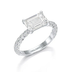 2.40 CT Straight Emerald Cut Lab Diamond Ring