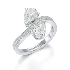 1.55 CT Two Stone Pear Cut Ring with Round Cut Side Diamonds