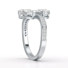 1.55 CT Two Stone Pear Cut Ring with Round Cut Side Diamonds Jama Jewels