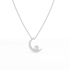 1.7 CT Lab Diamond Moon Shaped Round Chain Pendant