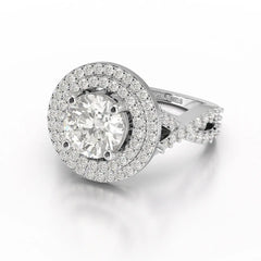 3 CT Round Cut Layered Halo Lab Diamond Ring Jama Jewels