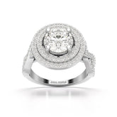 3 CT Round Cut Layered Halo Lab Diamond Ring Jama Jewels