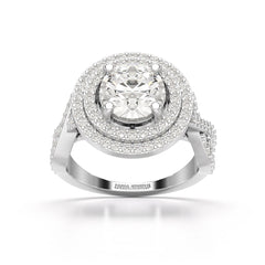 3 CT Round Cut Layered Halo Lab Diamond Ring