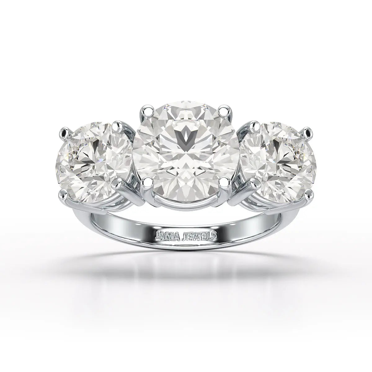 Round Lab Diamond Three Stone 6.07 CT Wedding Ring - Jama Jewels
