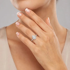 1.55 CT Pear Halo Pavé Diamond Ring