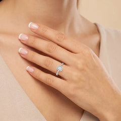 0.60 CT Emerald Cut Halo Diamond Ring