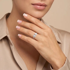 1.00 CT Emerald & Pear Halo Open Diamond Ring