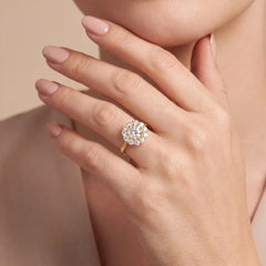 Lifestyle Image of 1.30 CT Round Halo Cluster Diamond Ring