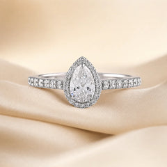 0.80 CT Pear Halo Pavé Diamond Ring