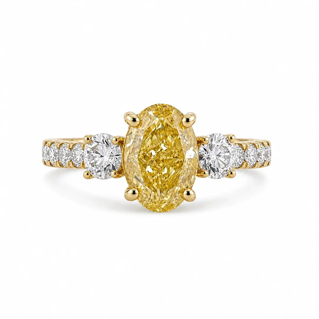 2.20 CT Three Stone Oval & Round Cut Ring With Side Diamonds
