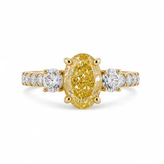2.20 CT Three Stone Oval & Round Cut Ring With Side Diamonds