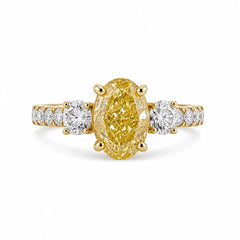 2.20 CT Three Stone Oval & Round Cut Ring With Side Diamonds