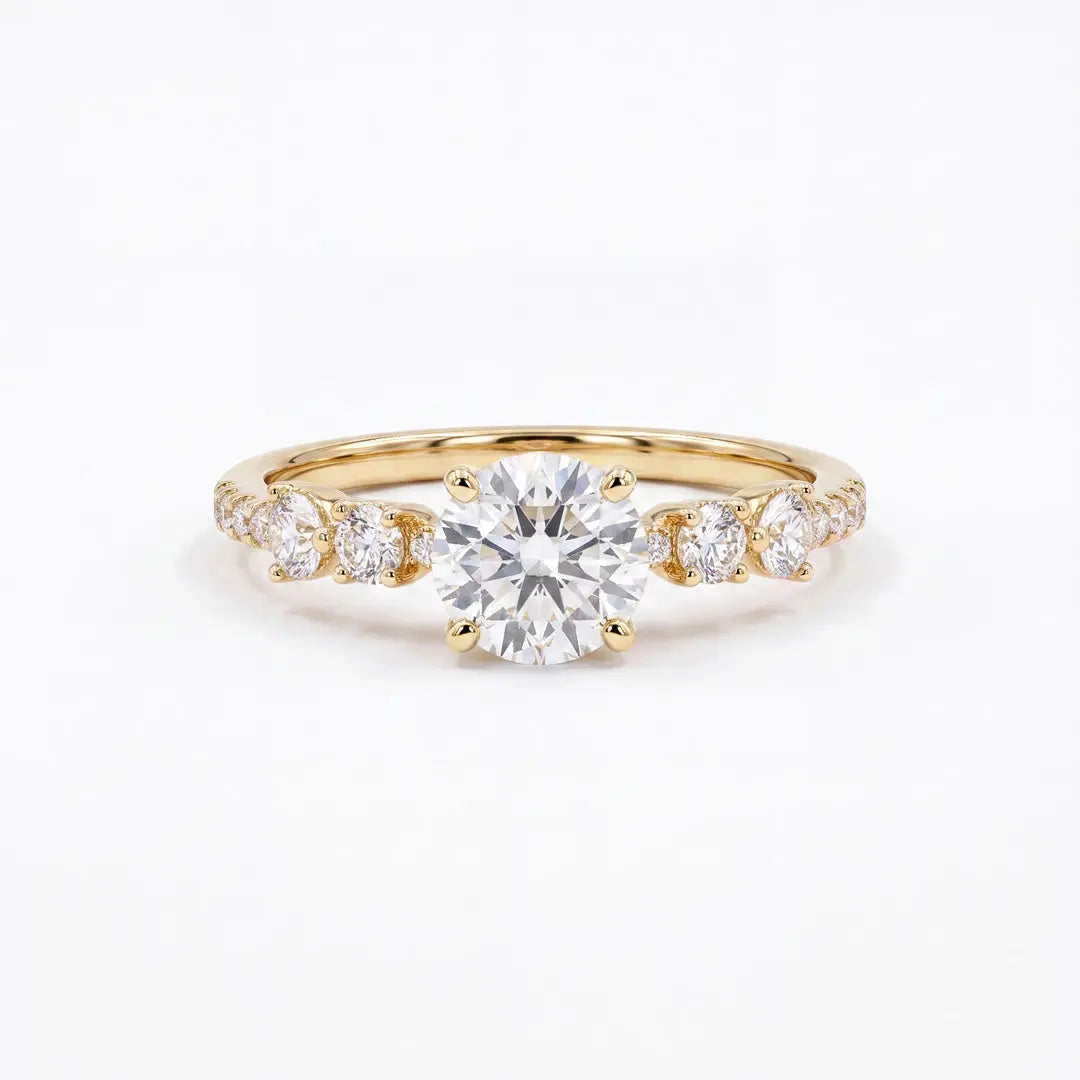 1.55 CT Solitaire Ring with Heart and Round Cut Side Diamonds