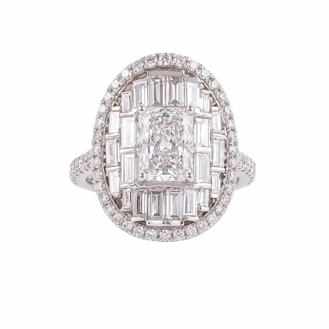 4.30 CT Radiant & Baguette Statement Diamond Ring