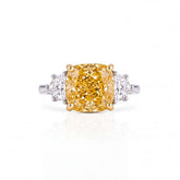 5.65 CT Three Stone Yellow Cushion Cut Diamond Trilogy Ring