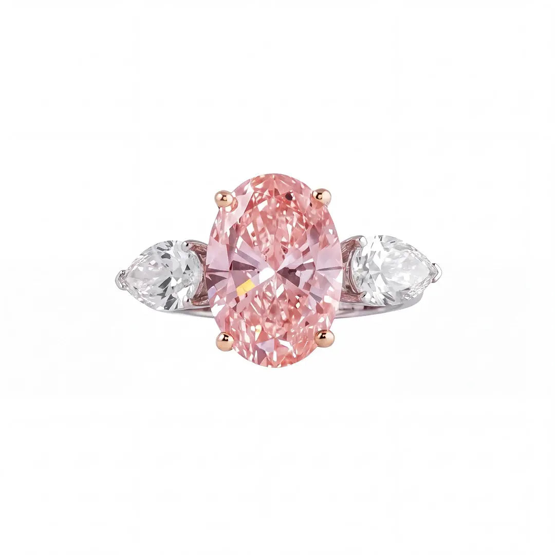 6.50 CT Oval Cut Pink Diamond Three Stone Ring