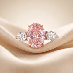 6.50 CT Pink Oval & Pear Cut Three Stone Diamond Ring Jama Jewels