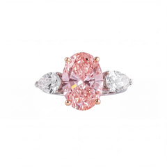 6.50 CT Oval Cut Pink Diamond Three Stone Ring