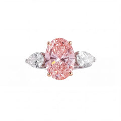 6.50 CT Oval Cut Pink Diamond Three Stone Ring