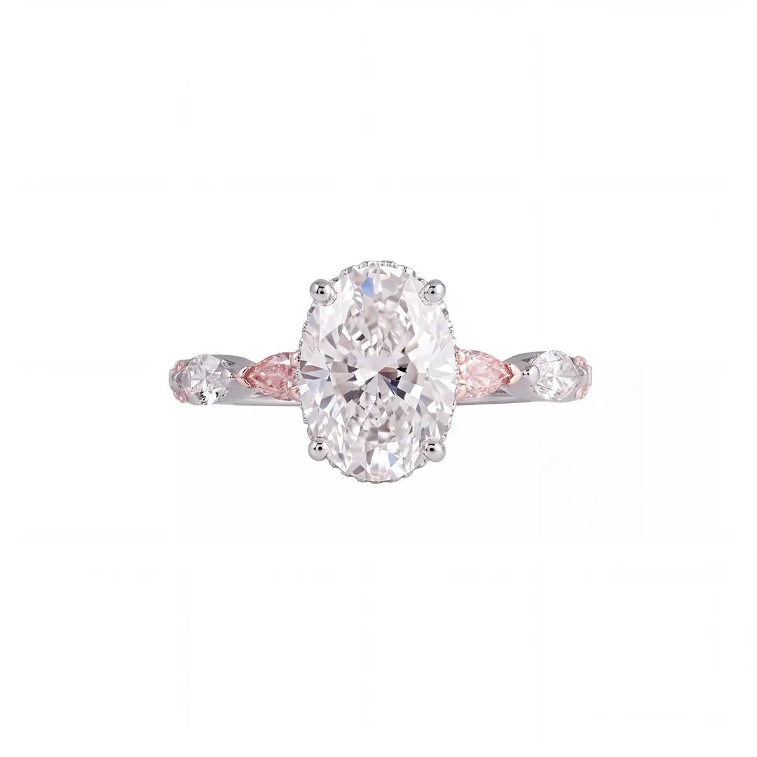3.85 CT Oval & Pink Marquise Hidden Halo Diamond Ring Jama Jewels