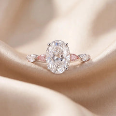 3.85 CT Oval & Pink Marquise Hidden Halo Diamond Ring Jama Jewels