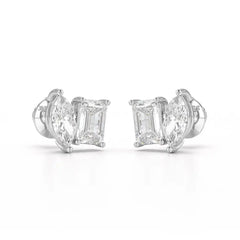 2.1 CT Emerald and Marquise Cut Lab Diamond Duo Stud Earring Jama Jewels