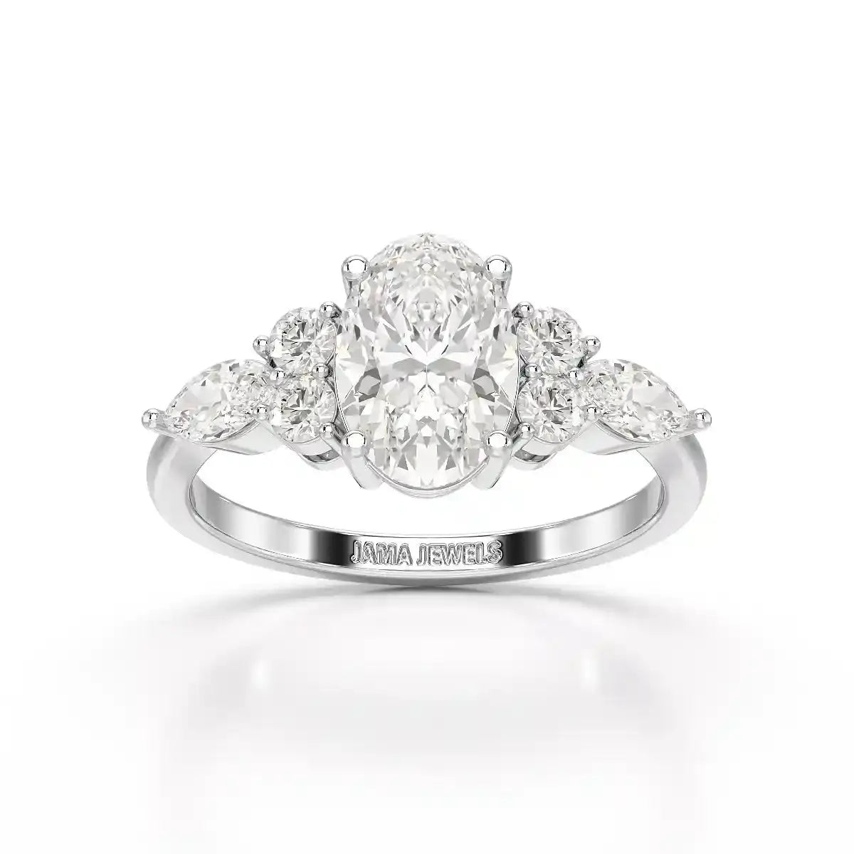 2 CT Oval Shaped Round Lab Diamond Ring Jama Jewels