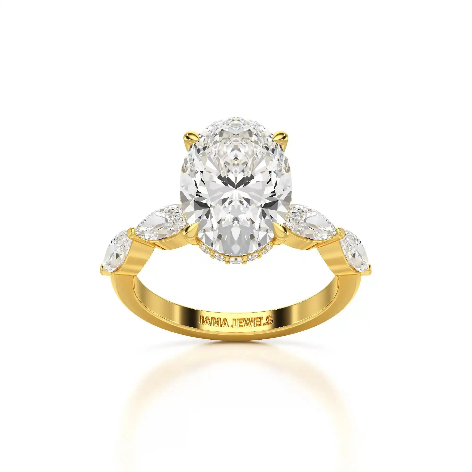 3.40 CT Oval Cut Ring with Marquise & Round Cut Side Diamonds Jama Jewels