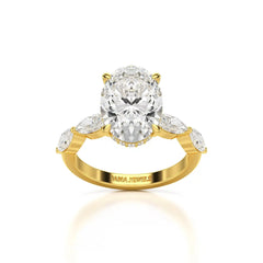 3.40 CT Oval Cut Ring with Marquise & Round Cut Side Diamonds Jama Jewels