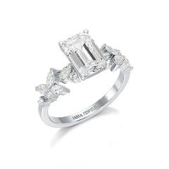 2.45 CT Emerald Cut Diamond Ring with Marquise & Round Diamonds Jama Jewels