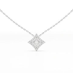 0.70 CT Princess Cut Halo Chain Pendant with Round Diamonds Jama Jewels