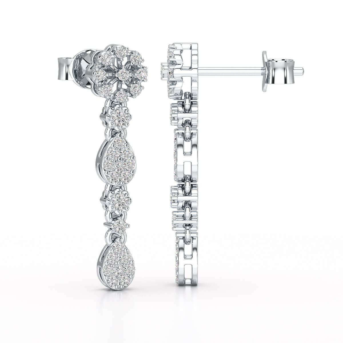 0.65 CT Lab Diamond Flower Dangle Drop Earring