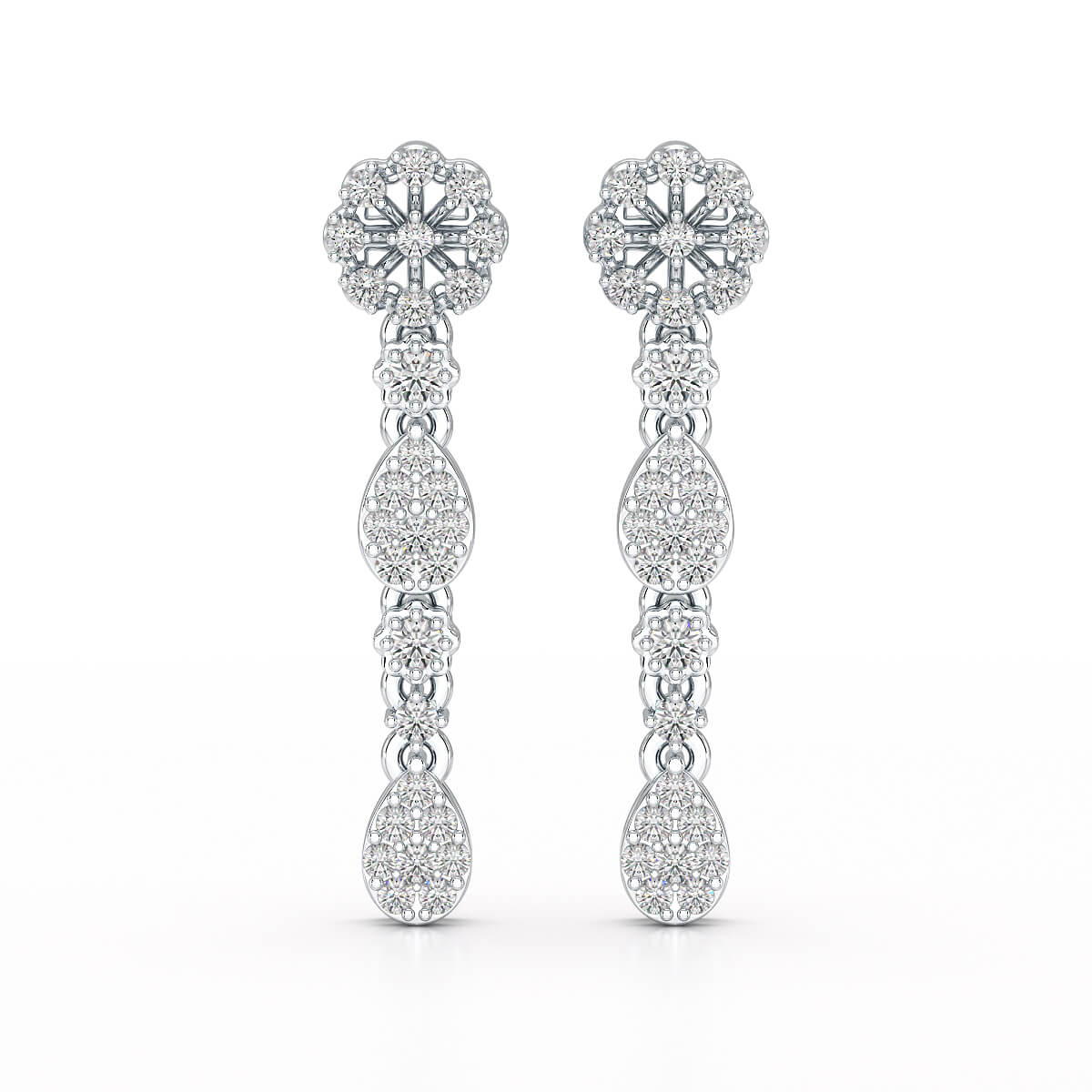 0.65 CT Lab Diamond Flower Dangle Drop Earring